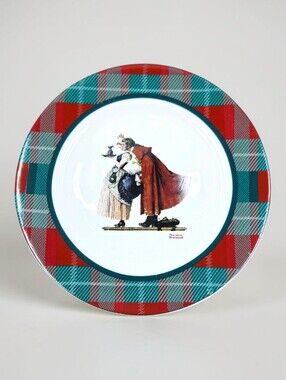 Saturday Evening Post Plaid Dinner Plate Norman Rockwell Collection Mistletoe